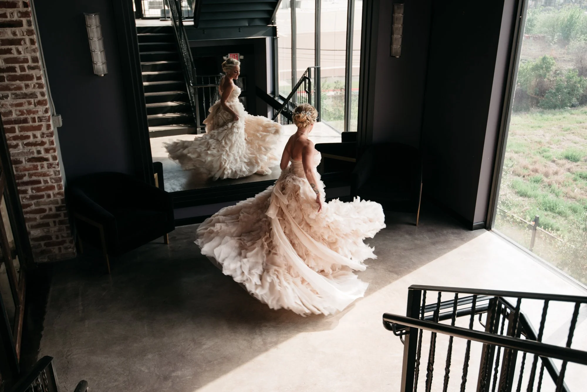 Bride spinning in gown