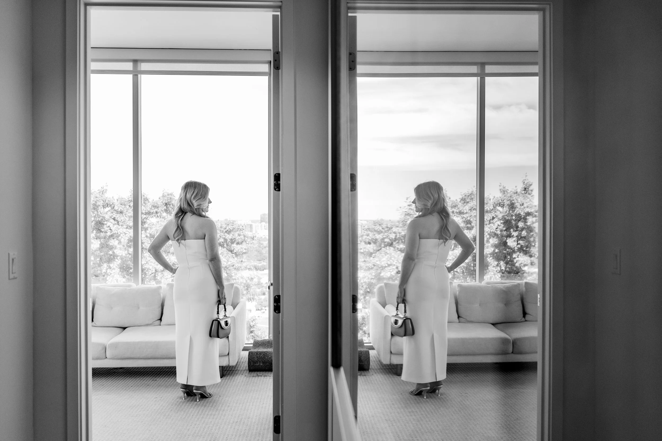 Black and white bridal portrait before an Austin elopement