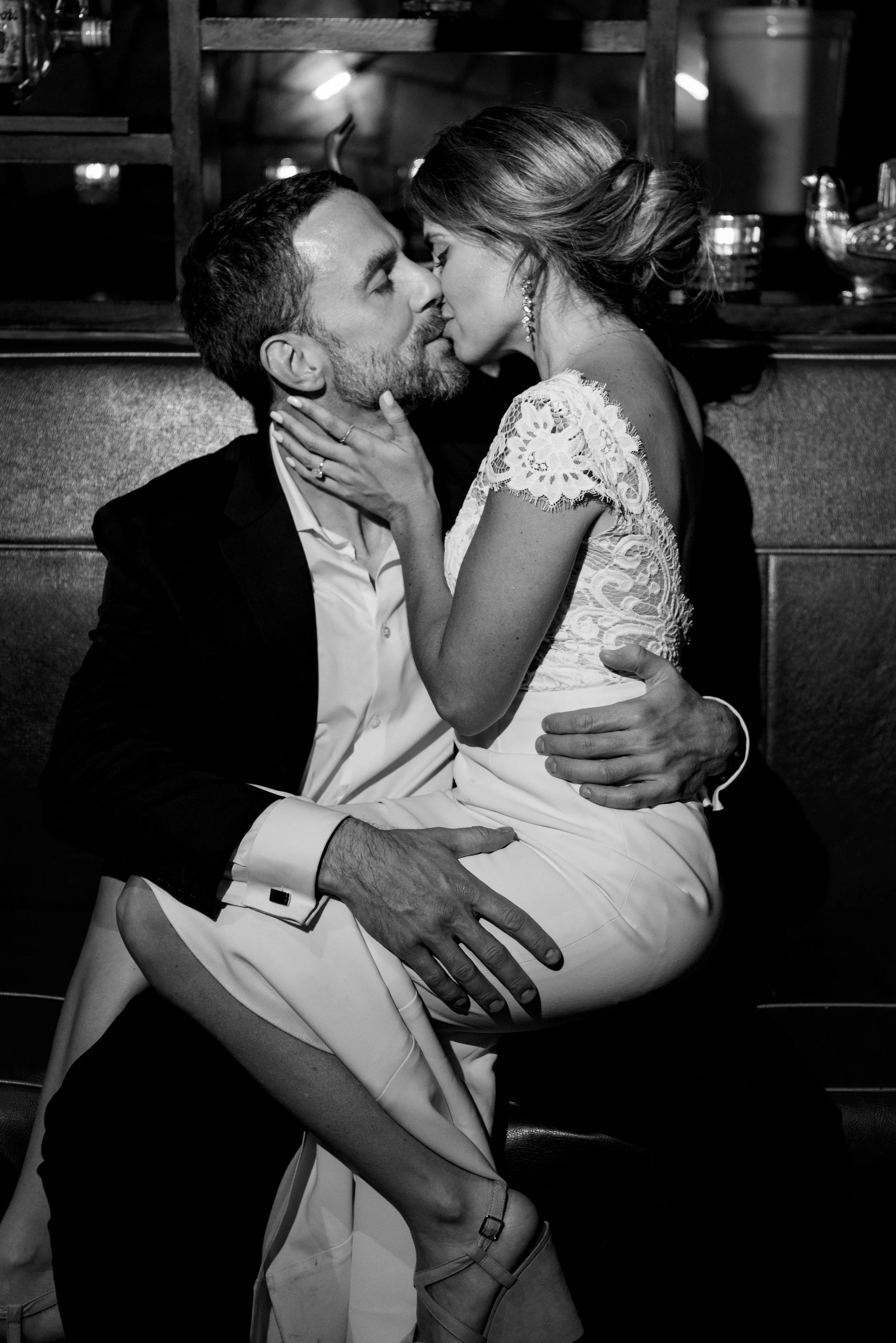 Newlyweds sharing a kiss