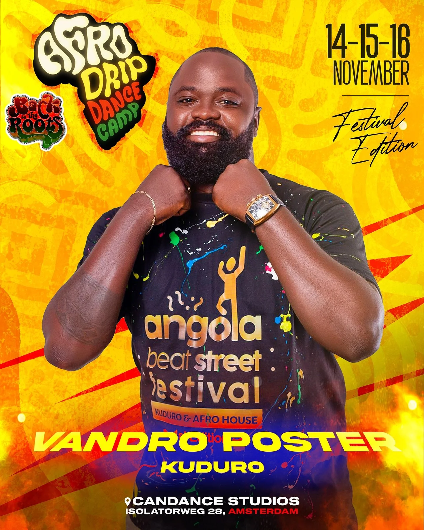 ✨ WELCOME @vandroposterangola TO AFRO DRIP DANCE CAMP ✨
🔥 STRAIGHT FROM ANGOLA TO AMSTERDAM 🔥

Get ready for an unforgettable experience with the Kuduro master from the roots!
@vandroposterangola will be teaching the authentic Kuduro styles &mdash;