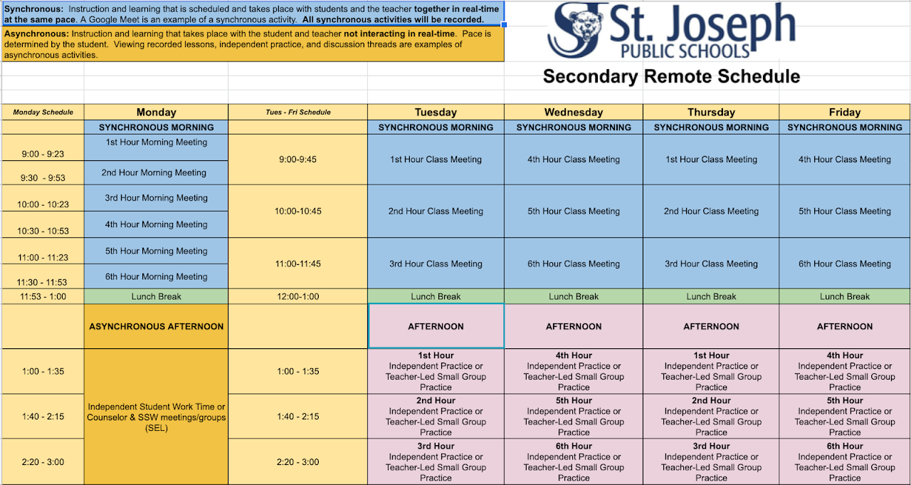 SJPS’s Remote Learning Schedule