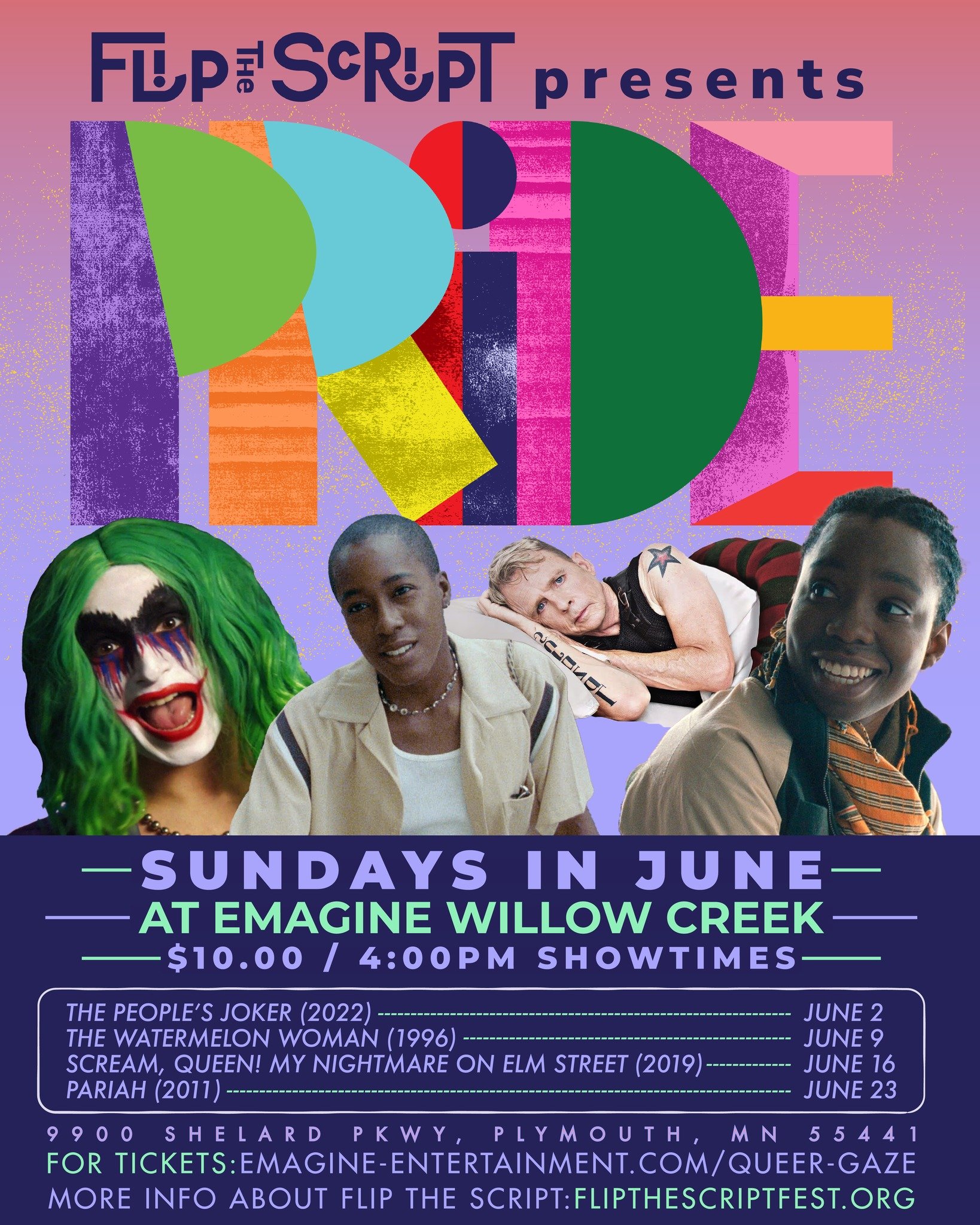 Join us for PRIDE at @emaginemn Willow Creek! We've got 4 films playing on Sunday evenings in June. Tickets are $10, all films start at 4:00PM. TICKETS ON SALE NOW! #linkinbio 💌

6/2 - THE PEOPLE'S JOKER
This revolutionary DIY parody film and hilari