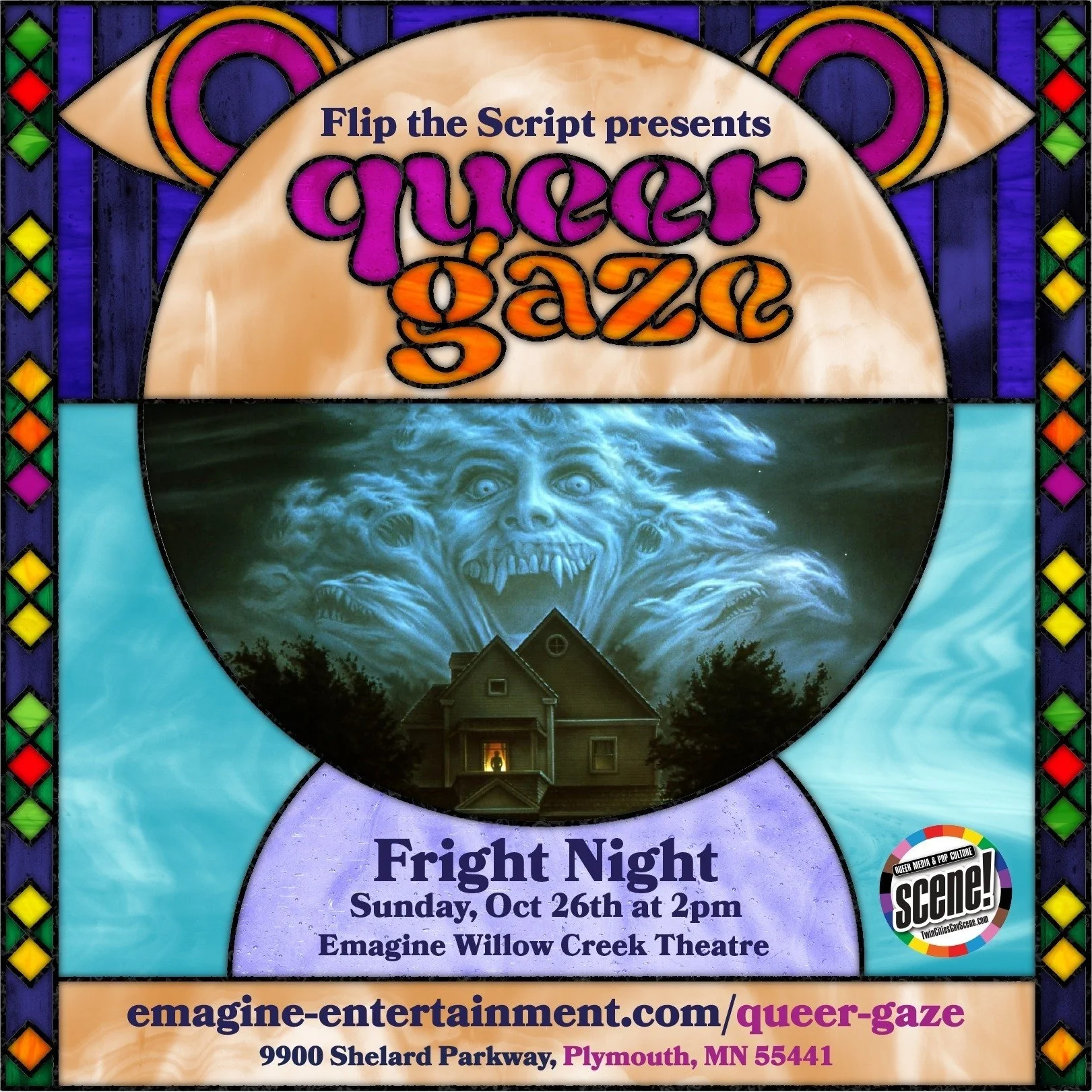 Queer Gaze presents FRIGHT NIGHT (1985), playing this Sunday Oct 26th at 2pm at @emaginemn Willow Creek Theater. Let's scream and squeal at this 40th anniversary screening! Get $10 tix via our bio link! 🧛🏻‍♂️
About the film:
Horror, Comedy | R