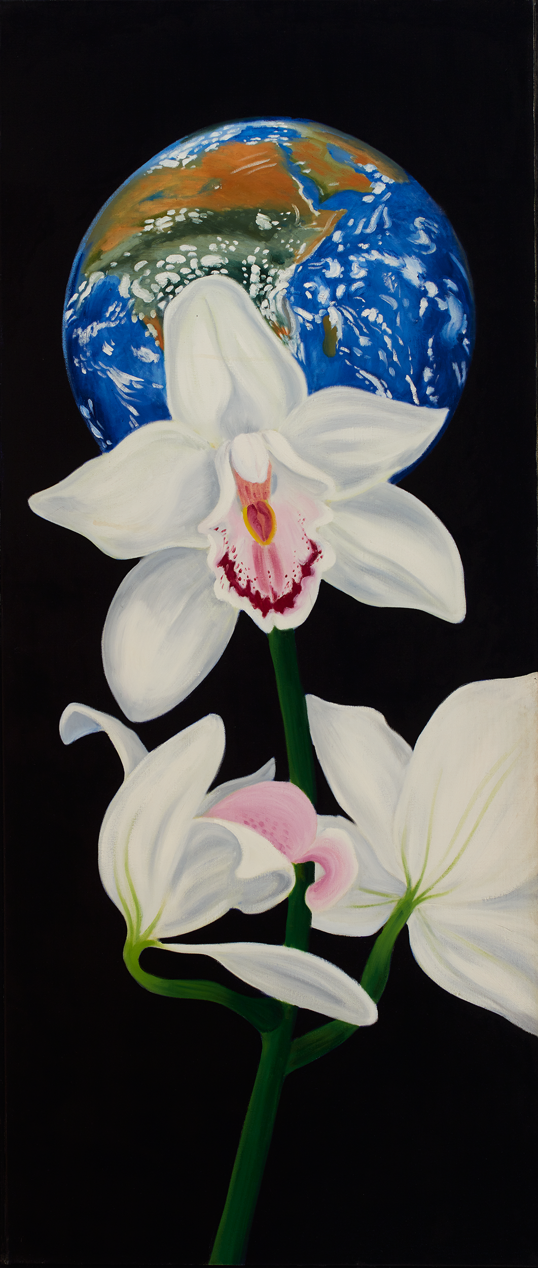   White Orchids/Earth . 1989 Oil on linen 66” x 28” 
