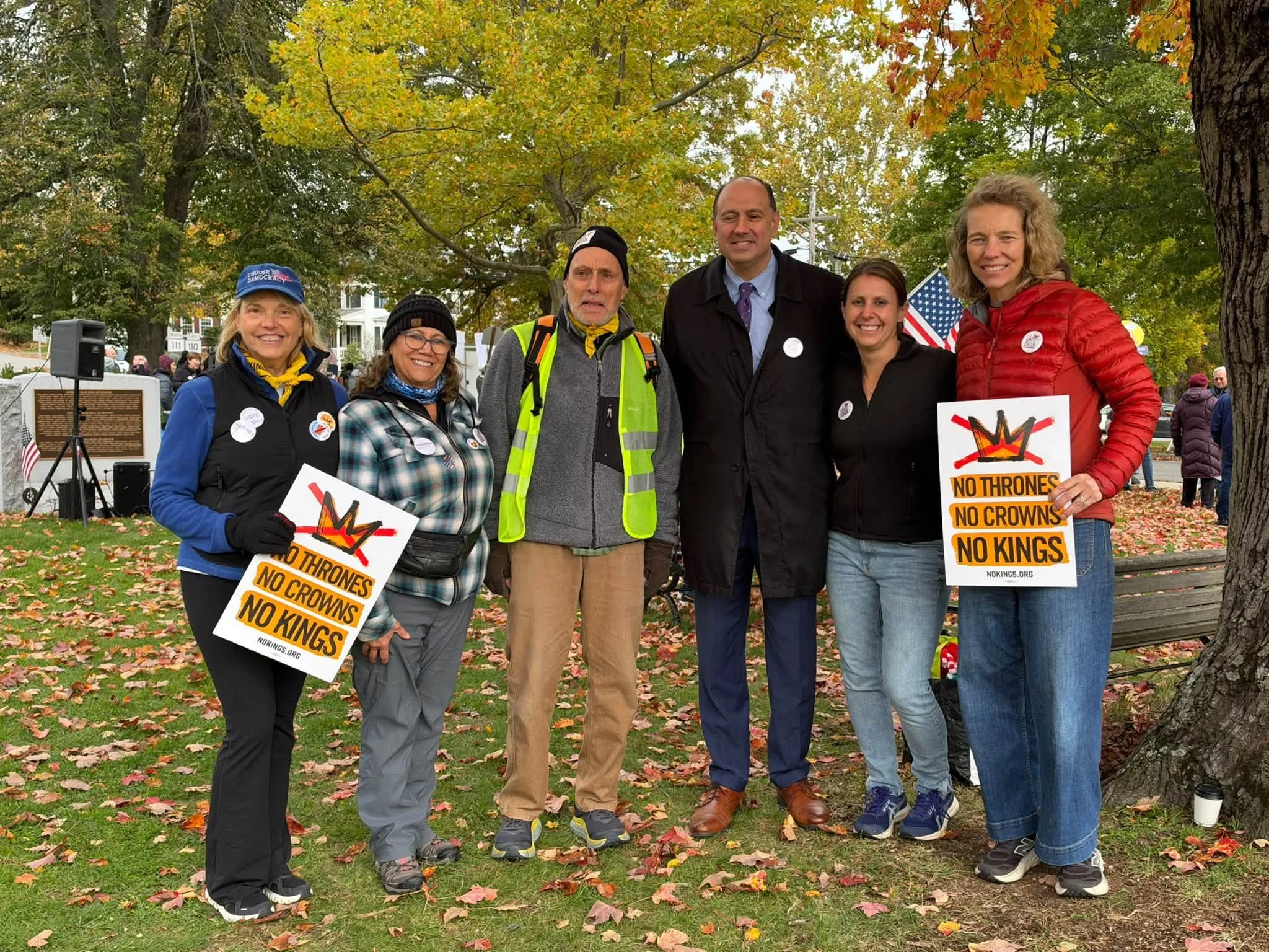 Senator Jamie Eldridge and other advocates together at the No Kings Vote Early protest.
