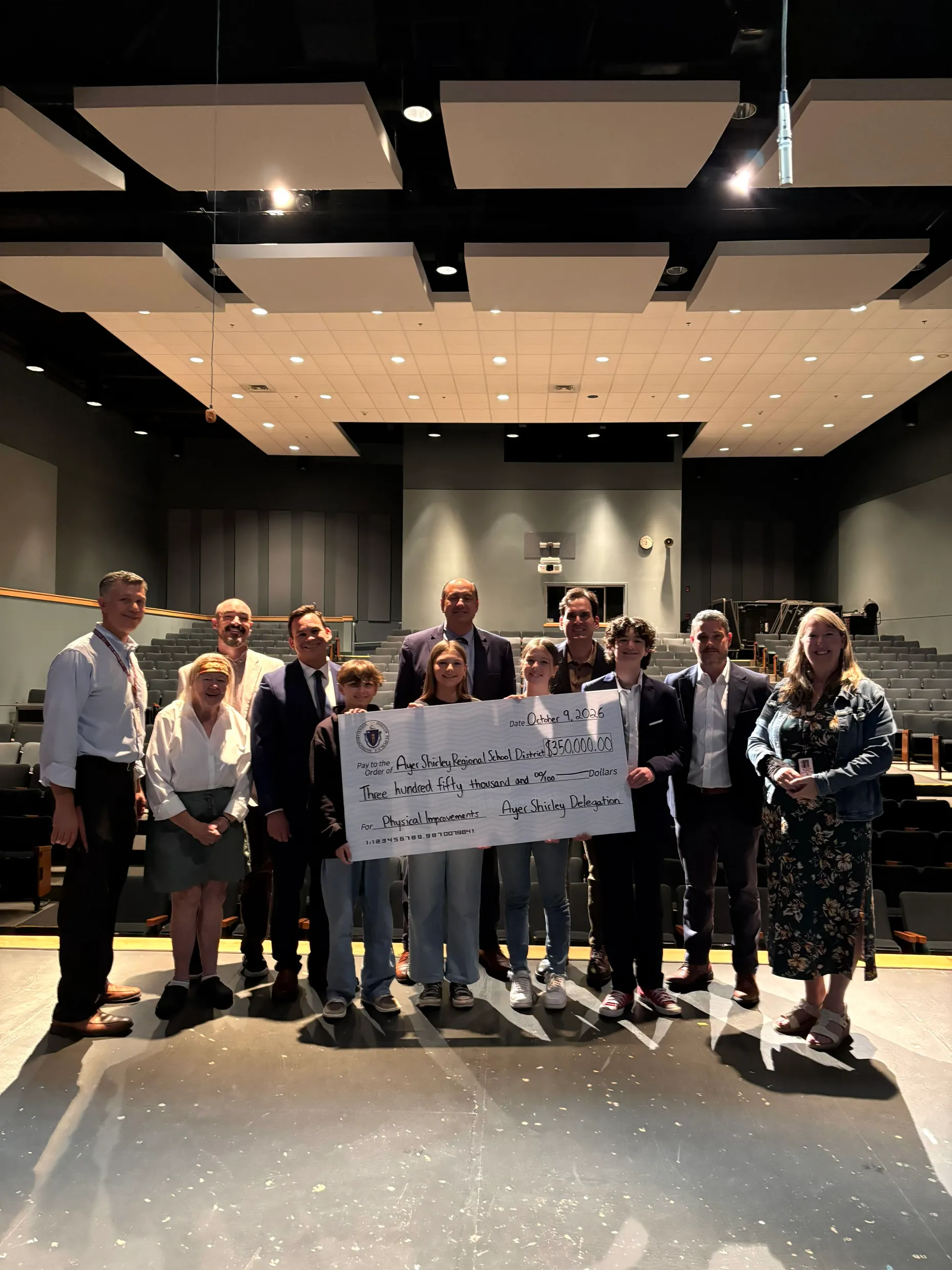 Photo from left, Ayer-Shirley Schools Assistant Superintendent Charlie Caliri, School Committee Member Joyce Reischutz, Ayer-Shirley Middle School Principal Bryan Oelerich, state Rep.Sena, Senator Eldridge, state Sen. John Cronin, Superintendent Dr. 