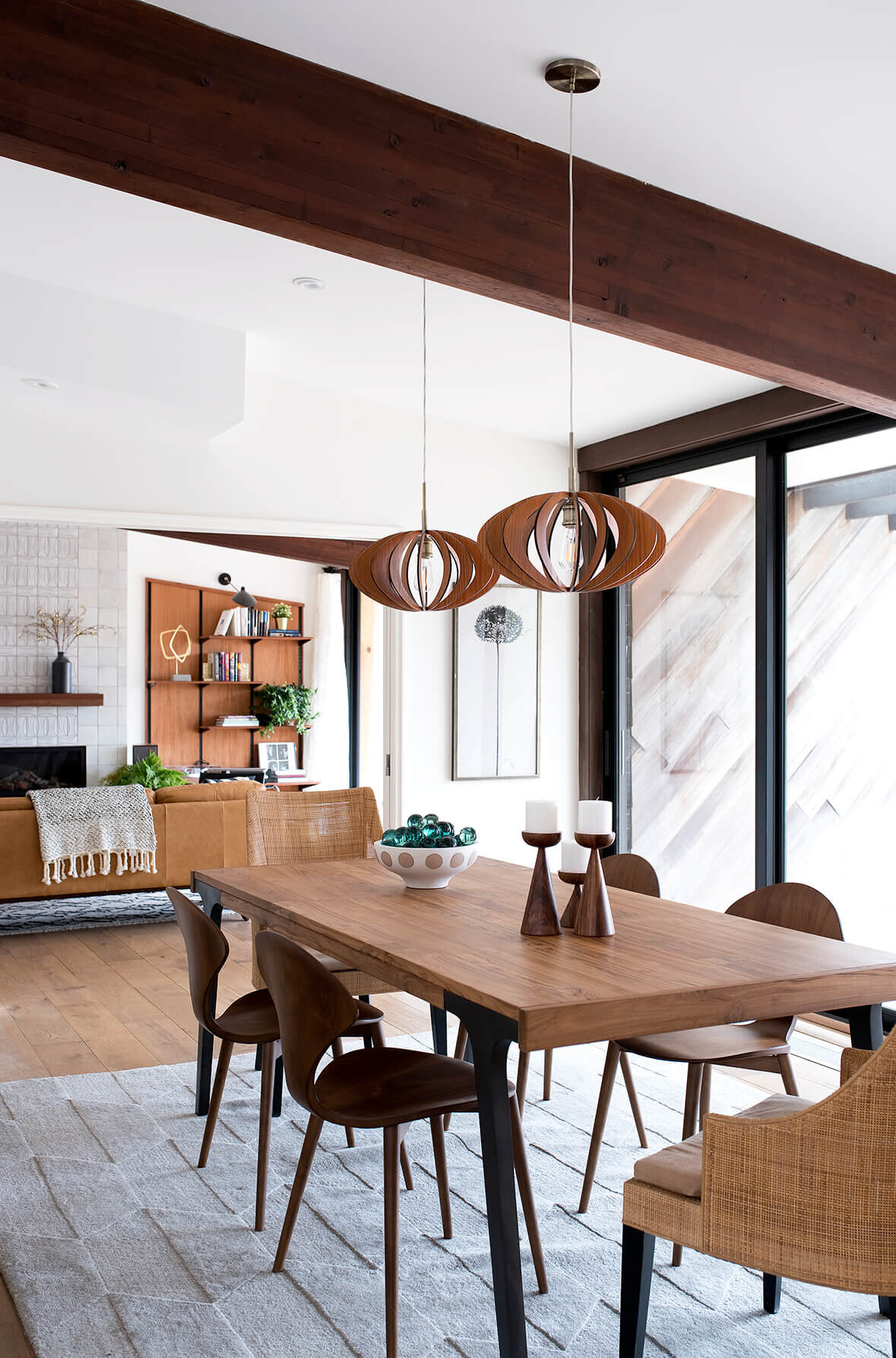 Interior mid century modern dining room.