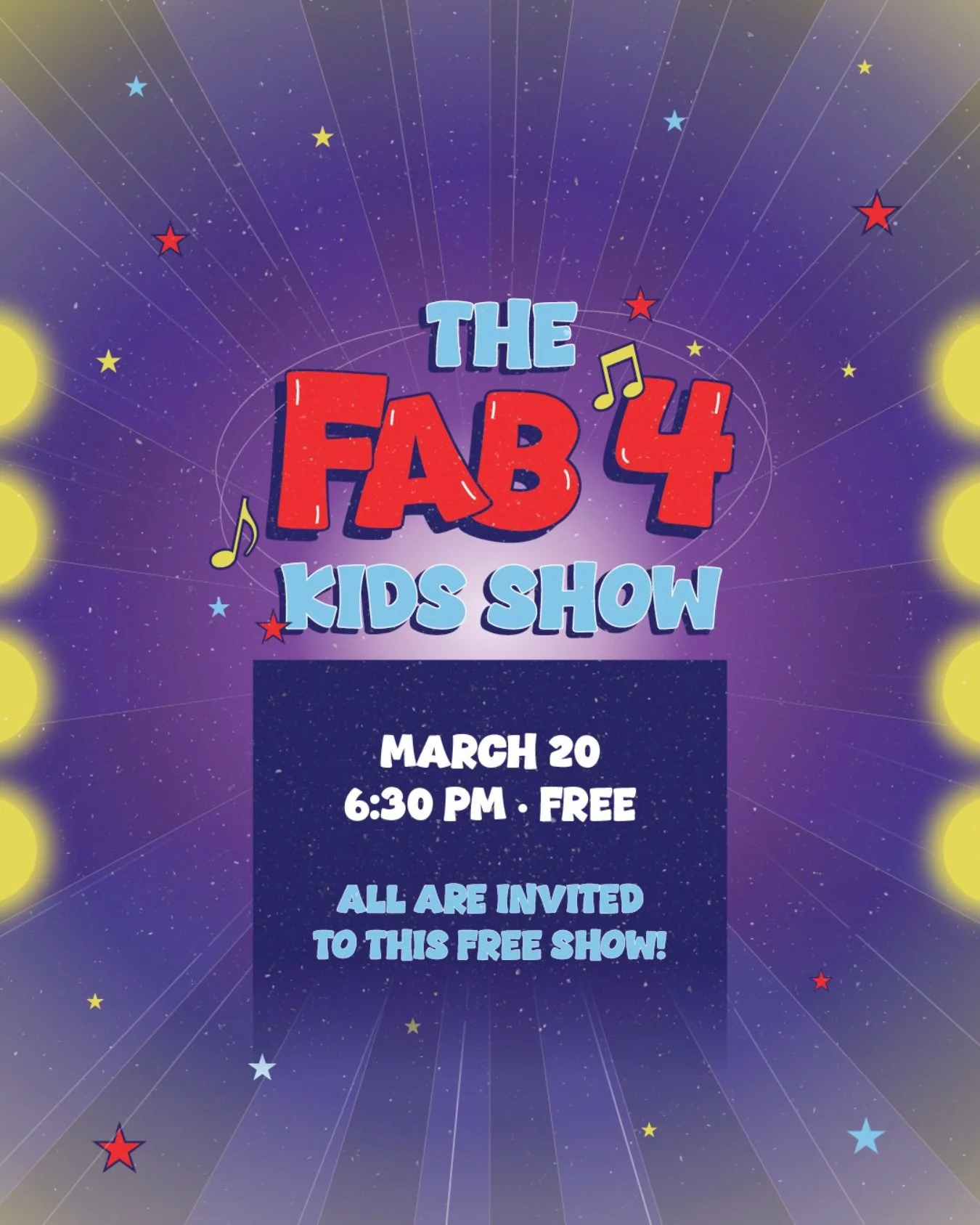 You are invited to our Rock! the Arts performance on March 20! Join us as we follow a band on a mission to share the Good News! 🎉
6:30 PM in the Worship Center. Doors open at 6 PM.  All are invited to this free show!