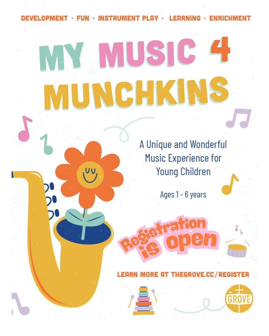 Looking for an interactive activity for your kiddo? My Music 4 Munchkins might just be the thing. Registration is open! https://mygrove.churchcenter.com/registrations/events/3533047