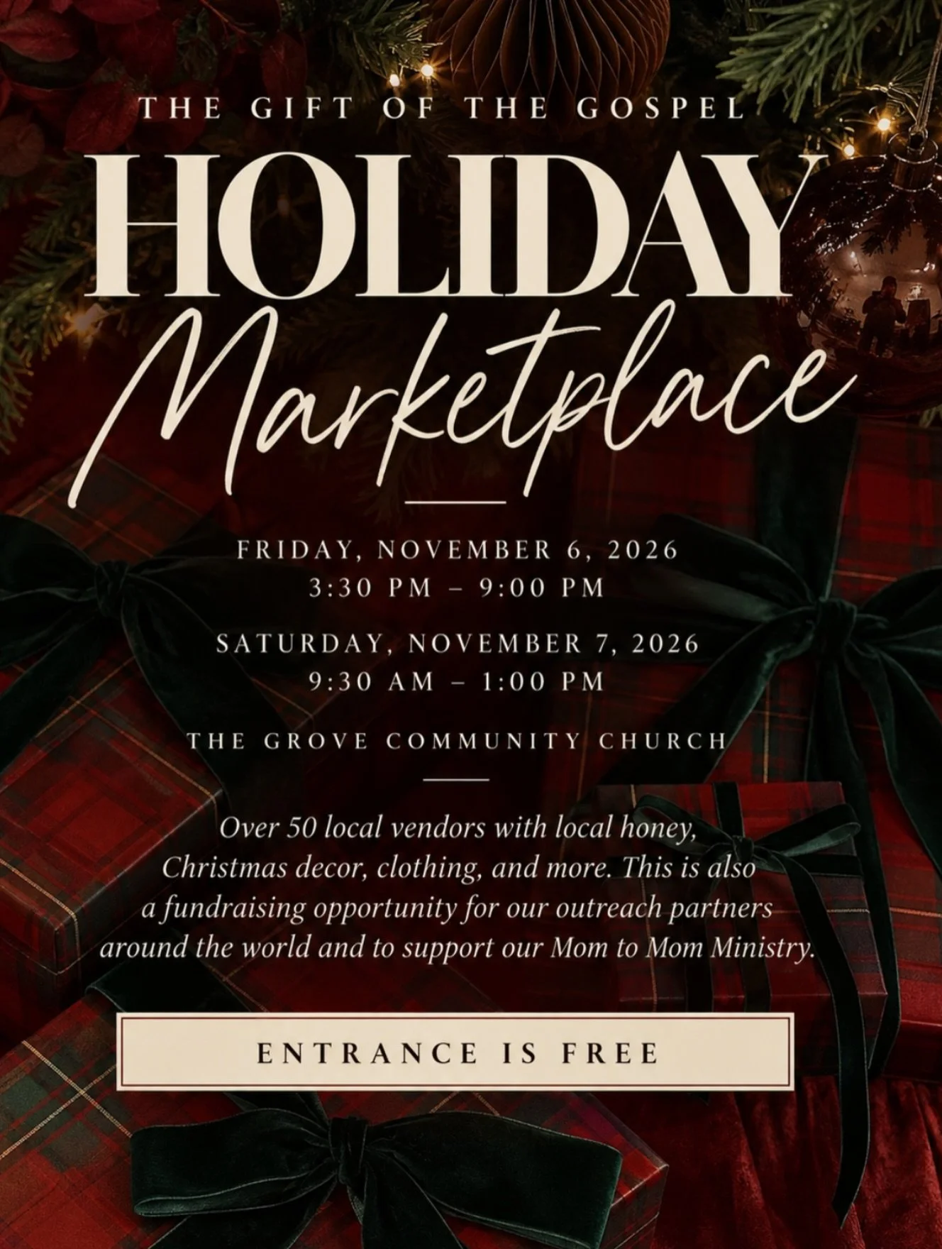 The holiday shopping season is officially here! 🎄🎁

Grab your girlfriends, bring your Christmas shopping list, and join us for The Grove&rsquo;s Holiday Marketplace!

With 50+ vendors, you&rsquo;ll find everything from Christmas d&eacute;cor and cl