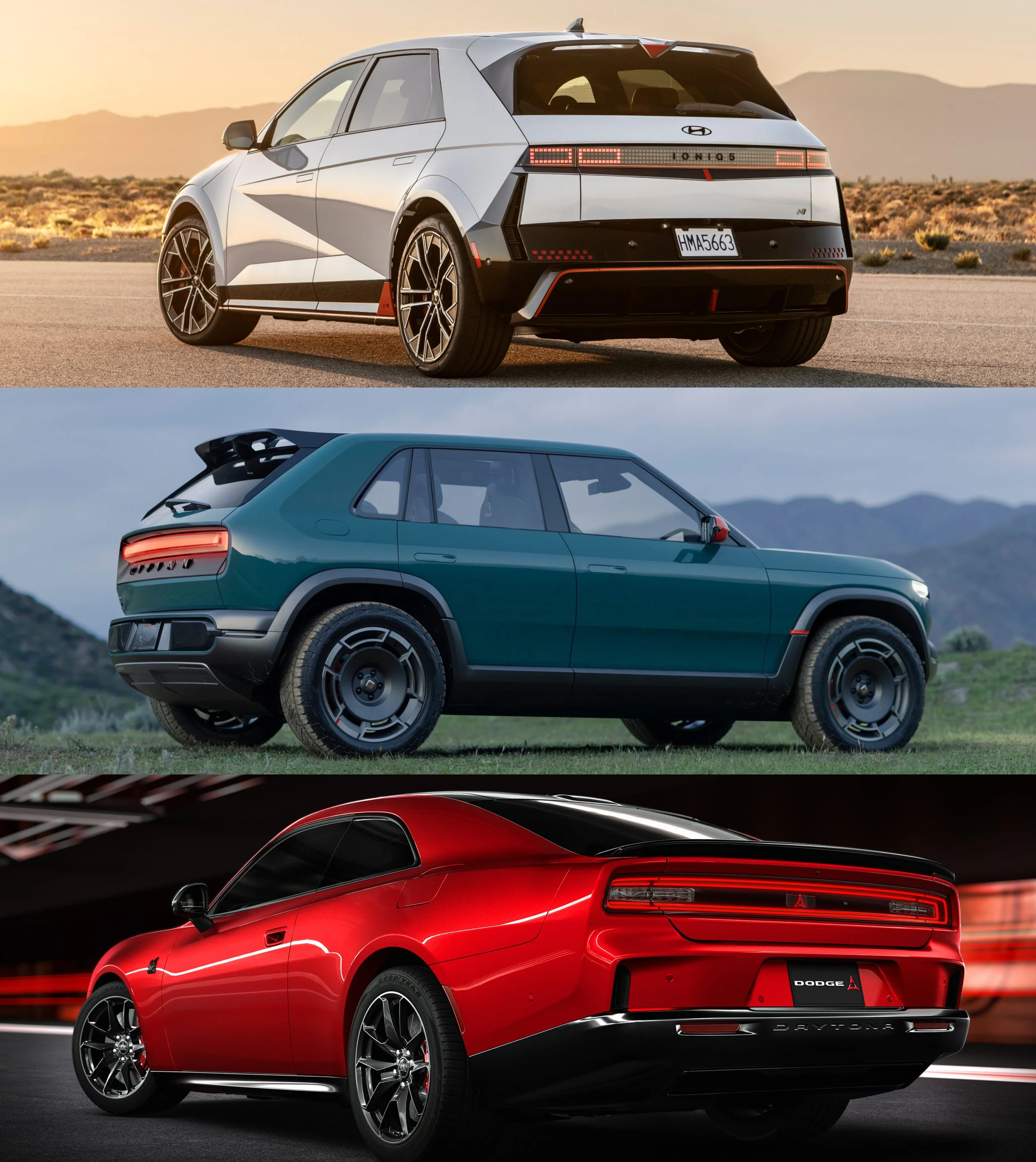 Unlikely EV Hot Hatch Matchup: Hyundai Ioniq 5 N, Rivian R3X, and Dodge Charger Daytona