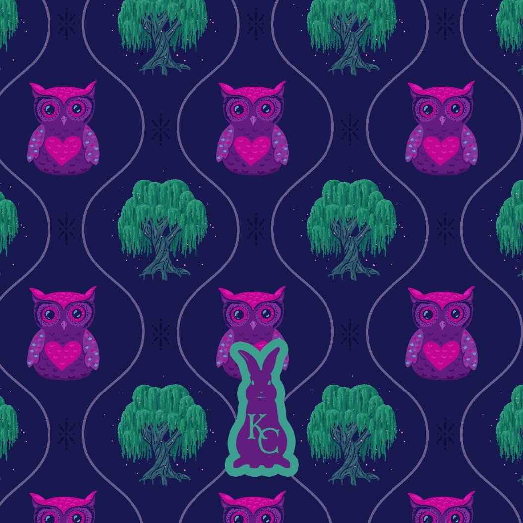 From my collection &quot;The Forest at Night&quot;

#textiledesign #surfacepatterndesign #owlart #willowtree #ogee #vectorart #artlicensing #womeninillustration #natureart #patterndesign #patternlove #magical #forestart