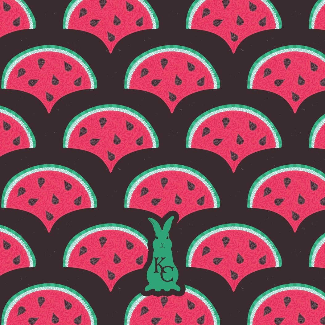 I created this watermelon pattern for @catcoq 's challenge
May have gotten a little over zealous with the details!

I predict that we're going to be seeing a rise in popularity of watermelon motifs. No reason whatsoever. Definitely not related to any