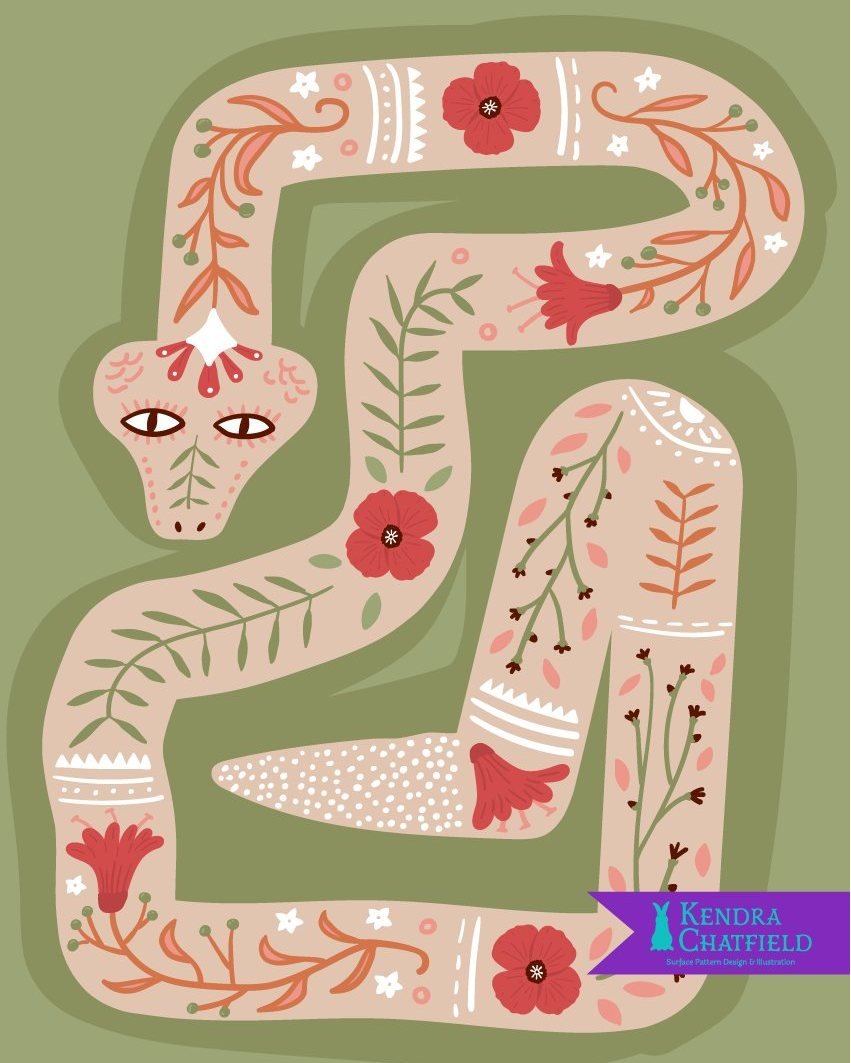Happy with how this folky snake turned out. I think it would make a good wall print. What products could you see this on?

#snake #snakeart #snek #folkart #vectorart #artforlicensing #animalart #womeninillustration #wallprint #illustration #art #arti