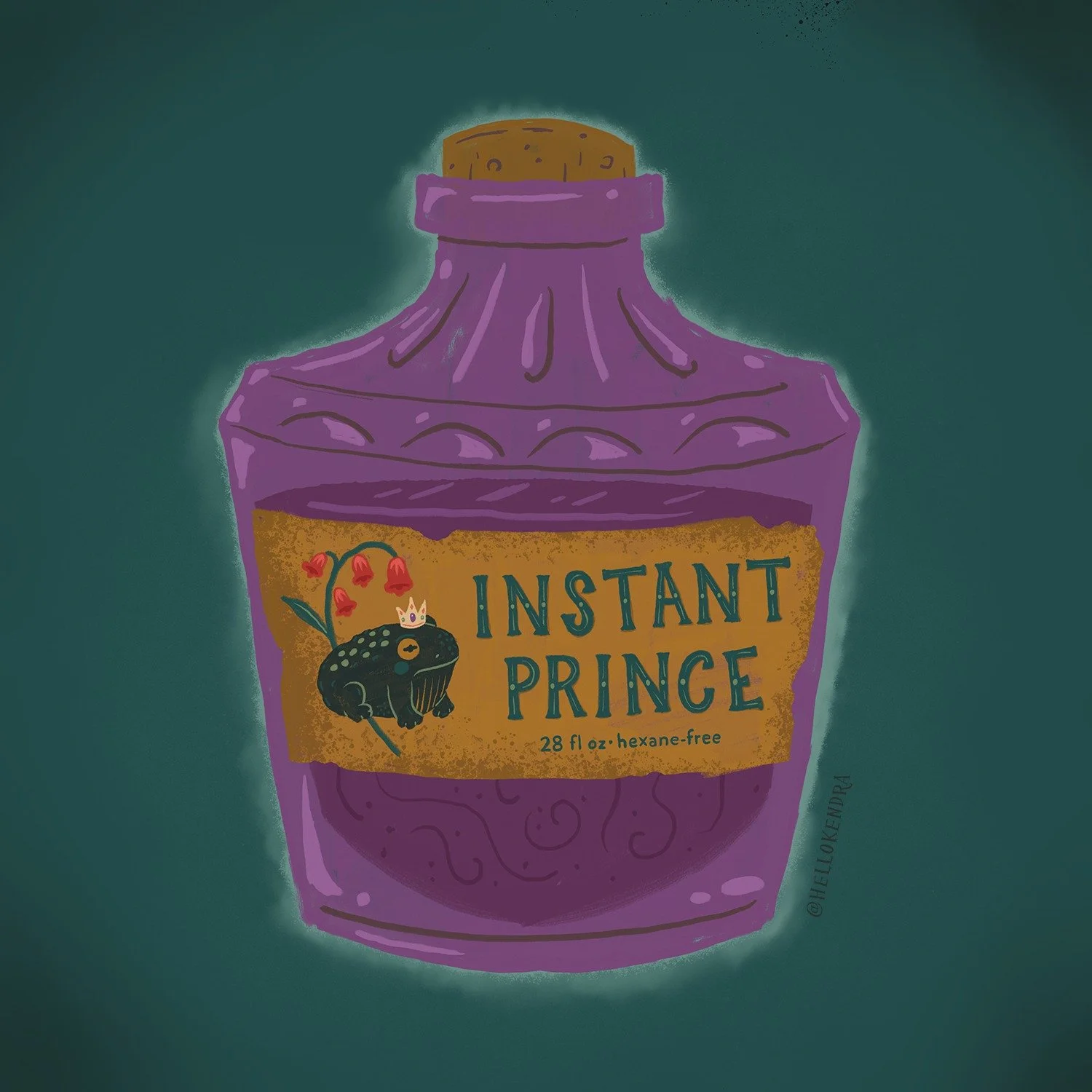 Frog and Foxglove for #botanicalbeasties2025 I drew this little frog and I love him. I got  a little creative with this prompt and made a potion bottle since spooky season is upon us

Prompt List:
Crows and Cherries
Caterpillar and Nasturtium
Humming