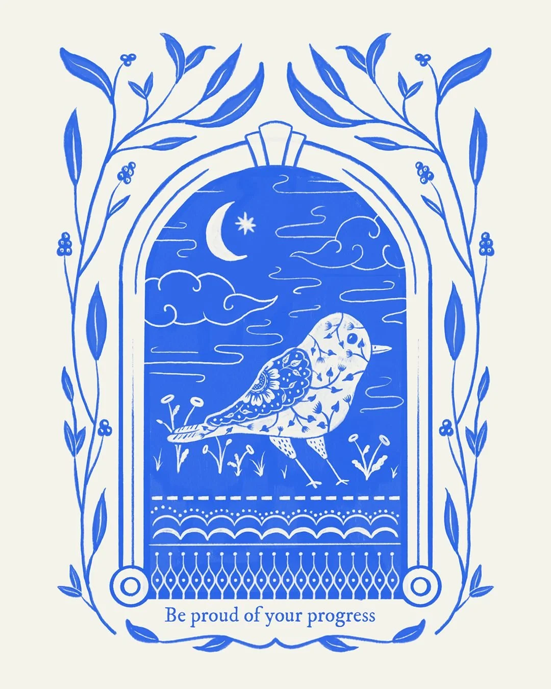 Ok here is a folky looking bird in an archway. Lots of details. It's giving maximalist. When in doubt, add more lines and dots!
Also please enjoy this random picture of a tree we saw on New Year's Day while walking the creek. Somebody was out there d