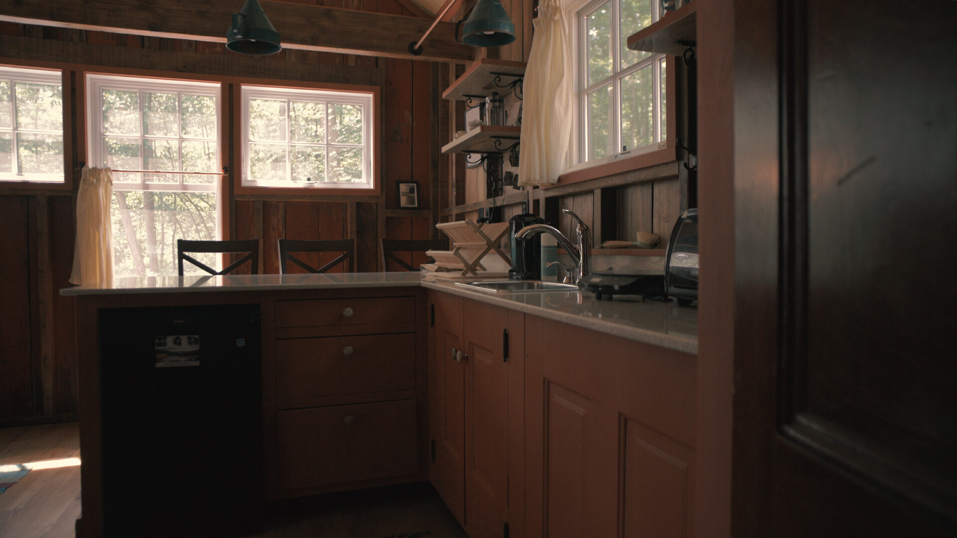  Warp-around countertop in tiny house.  