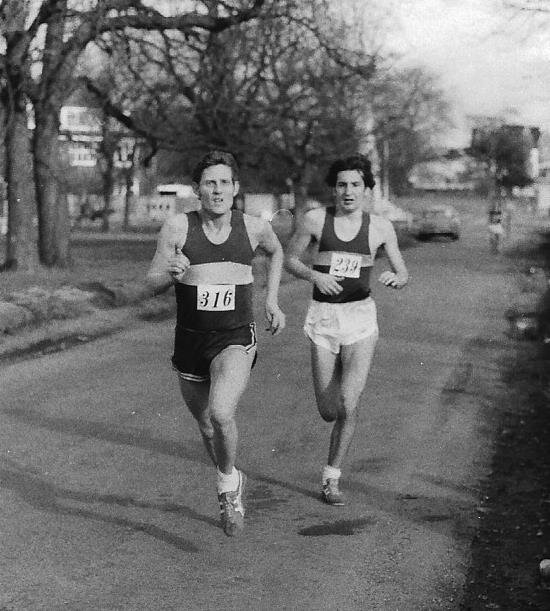  Brian and Pete Gardner are less than half a mile from the end of the March 1977 5¾ miles Belgrave Road Championship. Brian somehow put 44 seconds between them by the finish at the end of Lauriston Road. 