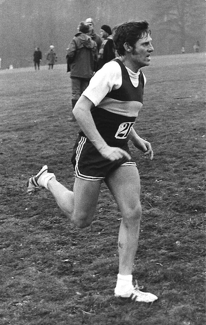  Brian Gorman runs in the South of the Thames Cross Country Championship, held in Stanmer Park, Brighton, on 17th January 1976. 