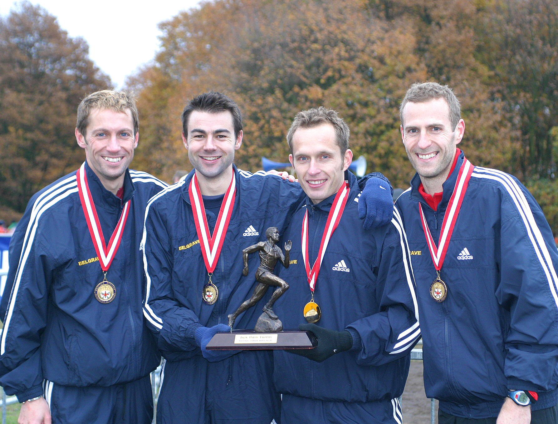  Paul Freary, David Anderson, Stephen Sharp and Spencer Barden win the National Cross Country Relays at Mansfield, 2003, breaking the championship record by 20 seconds. Photo:  Alan Mead's archive  