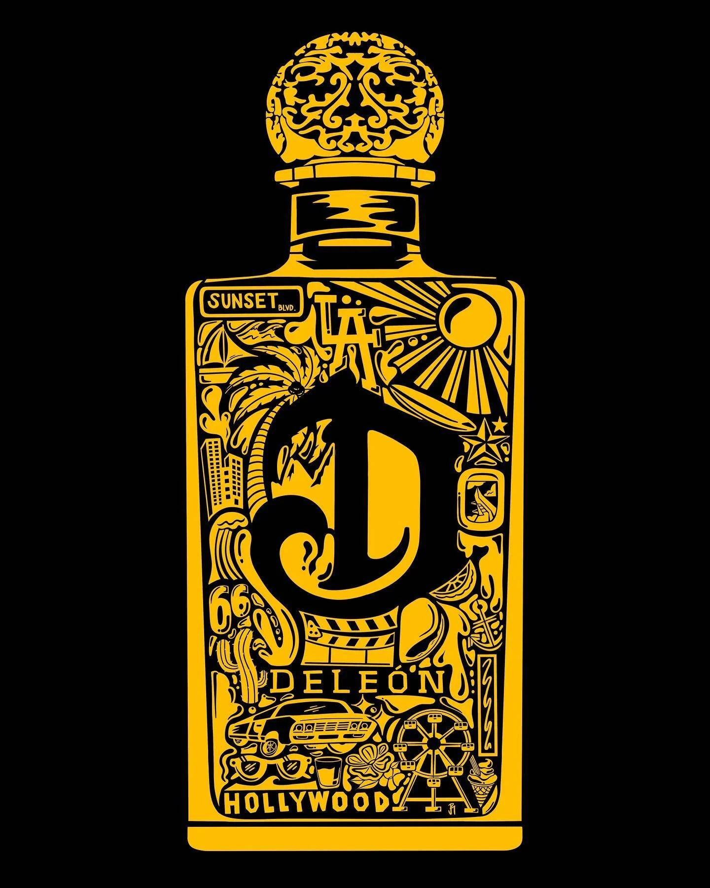 RJM for Deleon Tequila ( @deleontequila ) 🥃

Last month, I had the opportunity to design 2 pieces for the @StayMacro Oscars Party in LA! The Deleon design that I created was my personal fav, encompassing elements from the City of Angels. There&rsquo
