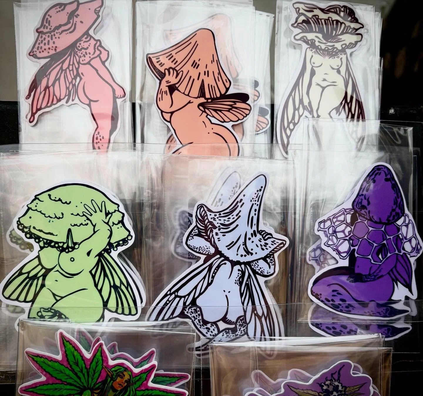 My mushroom Fae sticker series is complete! The yellow fairy is debuting this weekend at Washington Ren Faire!