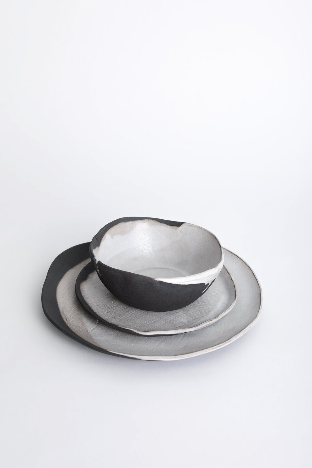 Black and White 3 Piece Dinnerware Set- Tagliaferro Ceramics