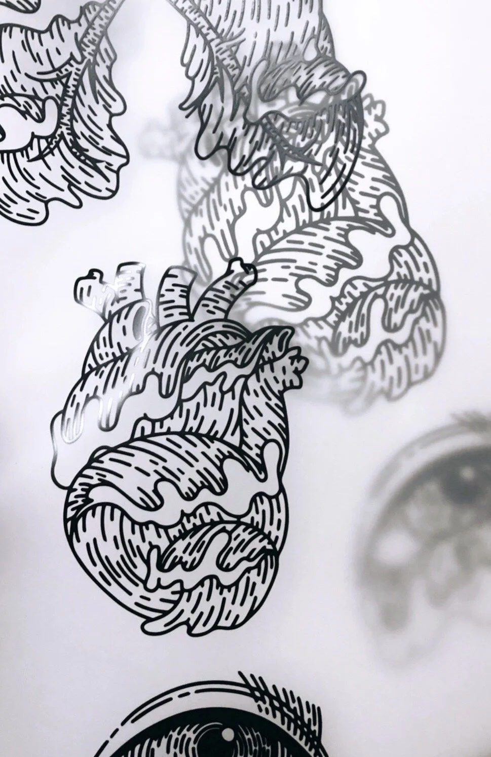  The series was inspired by a drawing titled "Restless Ocean Heart". I expanded the design to also include lungs and an eye, to further develop the emotional tone of the metaphor. 