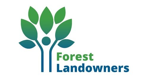 Logo, fun artistic tree with Forest Landowners to the bottom right side of trunk.