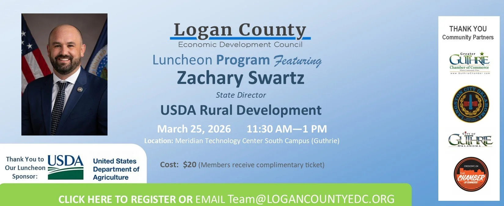 Graphic with picture of Zachary Swartz, the Oklahoma state director of rural development for the United States Department of Agriculture.
