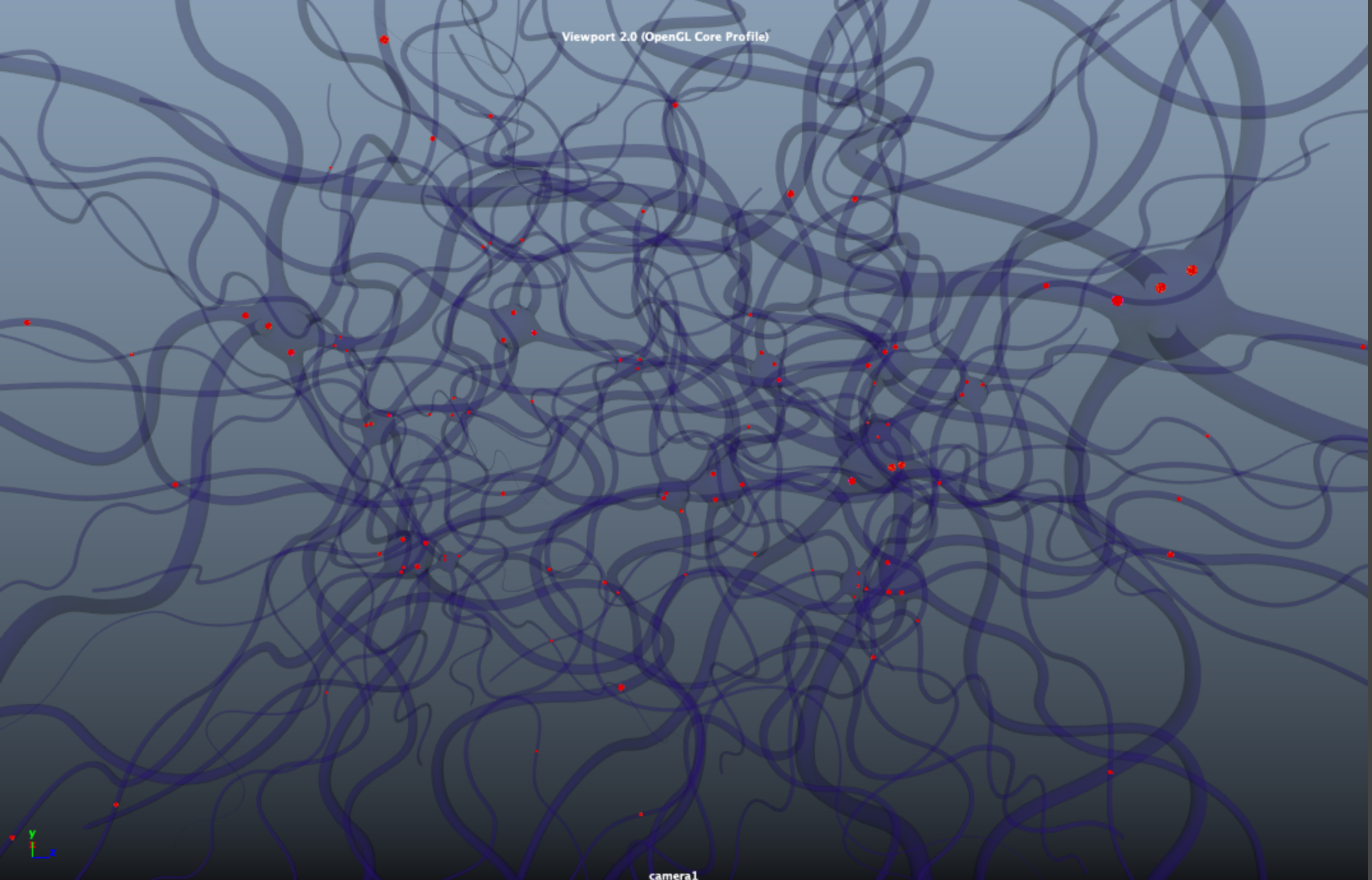 Xray Still Showing Individual Lights Within the Neuron Meshes That Create The Pulsating Effect