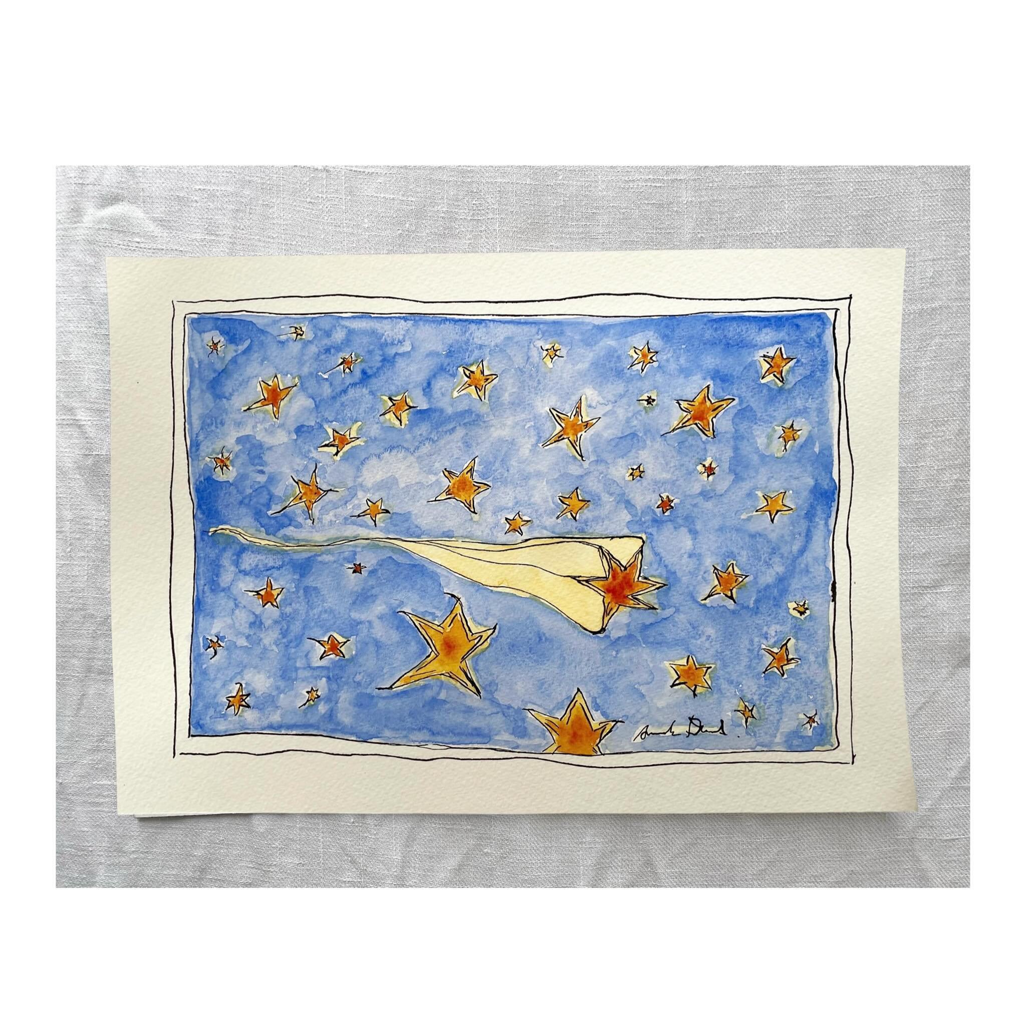 &Eacute;TOILES DU SOIR ✨
EVENING STARS

Deep French blue folds around the evening stars in the Provence sky.

Original Masterwork 

Freehand fine-line drawing with Ink dip fountain pen 

Hand-painted in Provence. 20 November 2023. 

Signed by the art