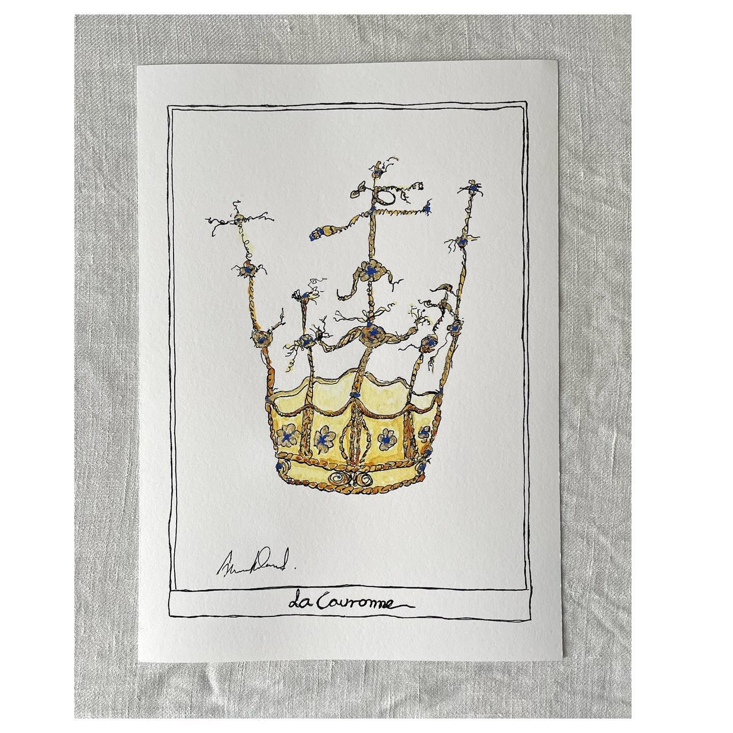 La Couronne👑

Hand-painted in Provence. 9 April 2024. 

Signed by the artist on the front and the back. 

Masterwork line drawing,  illustrated by the artist. Pen on cold press 300gsm  fine paper. Printed and handpainted with watercolour. 

Features