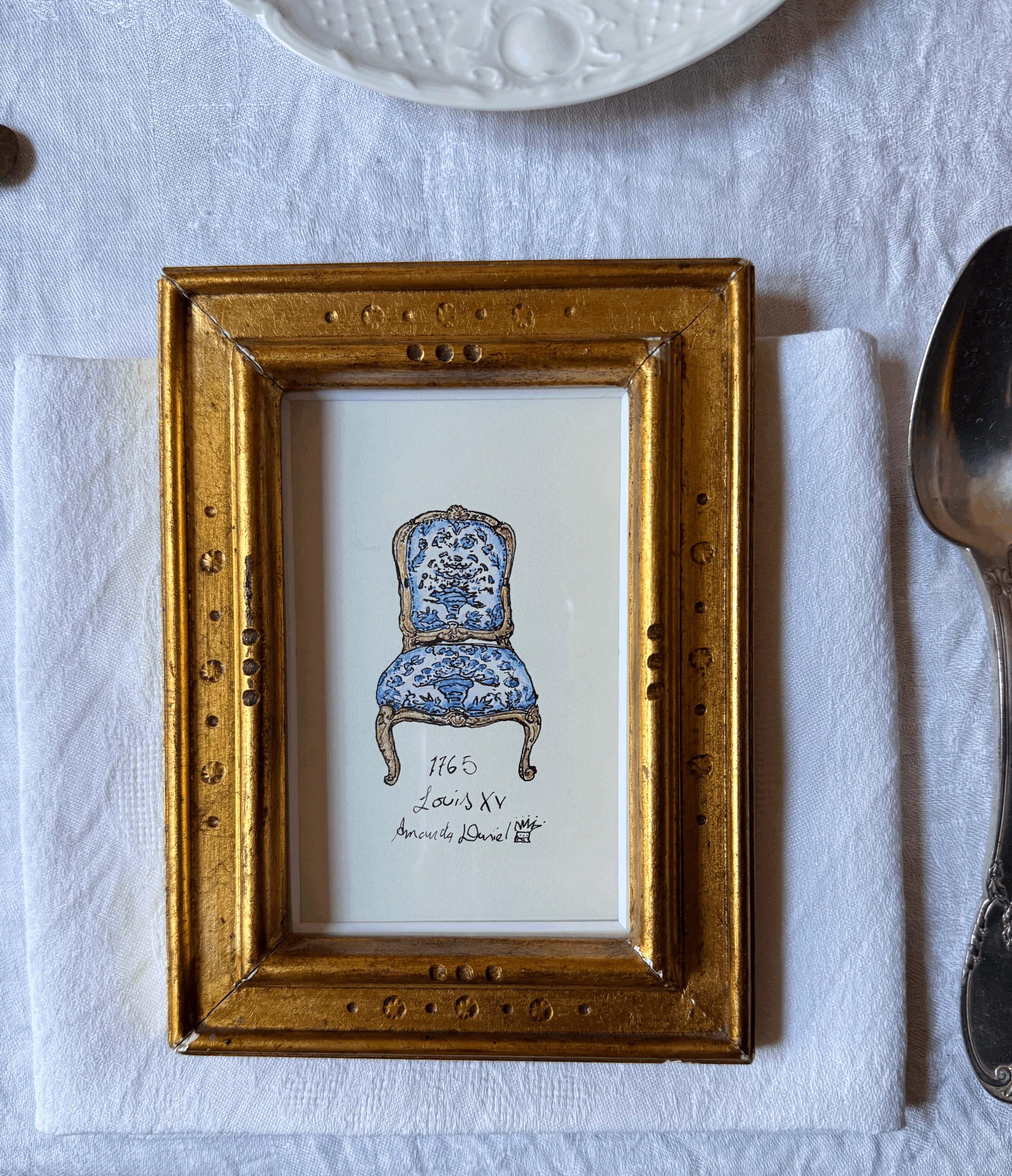 1765 Louis XV Lapis lazuli & Blue Antique glided gold leaf frame