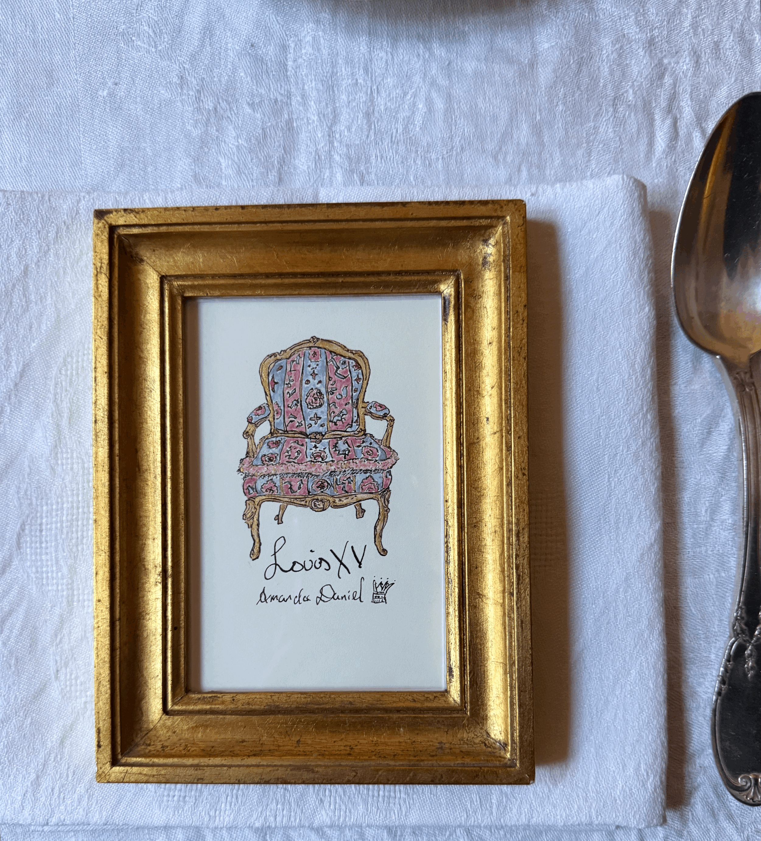 Louis XV  Rose & Blue Bergère  ~ Antique gilded frame 