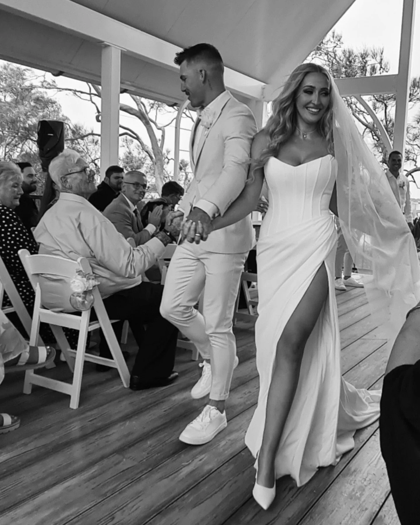 Just married 🏹 BRIDE @taaylorgale wearing @rachelrosebridal Clarity Dress 🫶🏻