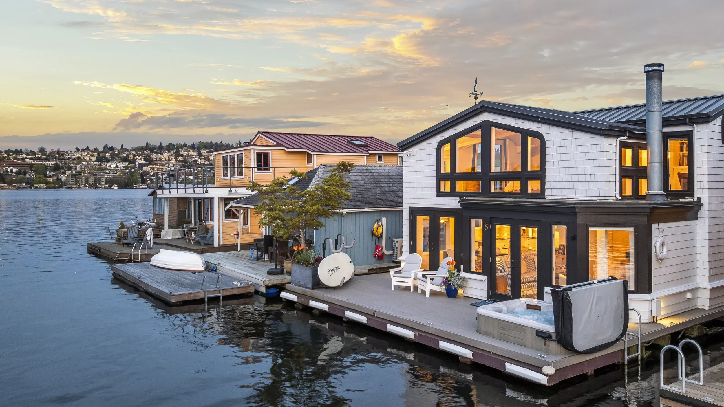 Seattle living awaits on this rare 4-bedroom floating home on Westlake’s coveted Nesika Chuck dock, ideally positioned on the sought-after outside row with wide-open channel frontage and protected north-facing2466 Westlake Ave N Unit #8, Seattle, WA 