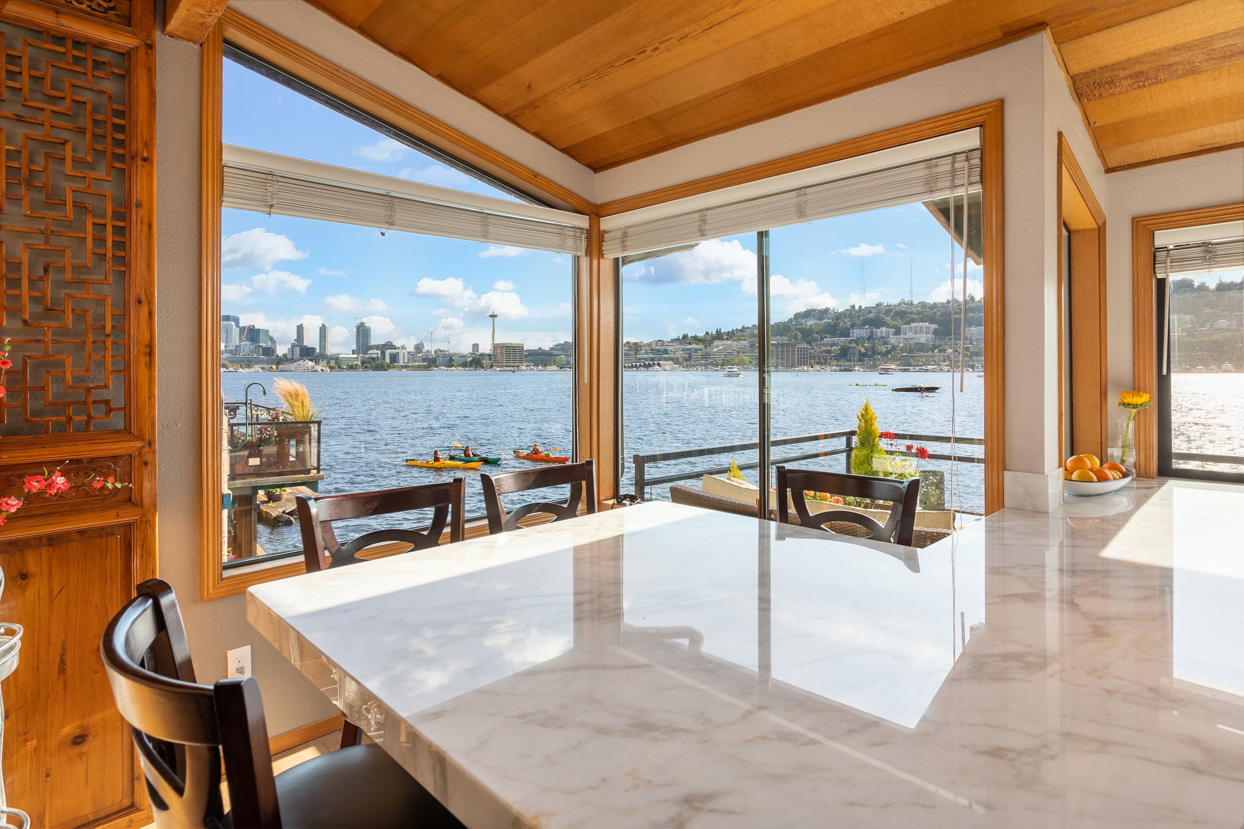 End of dock floating home at the lake union houseboat dock 2031 Fairview ave