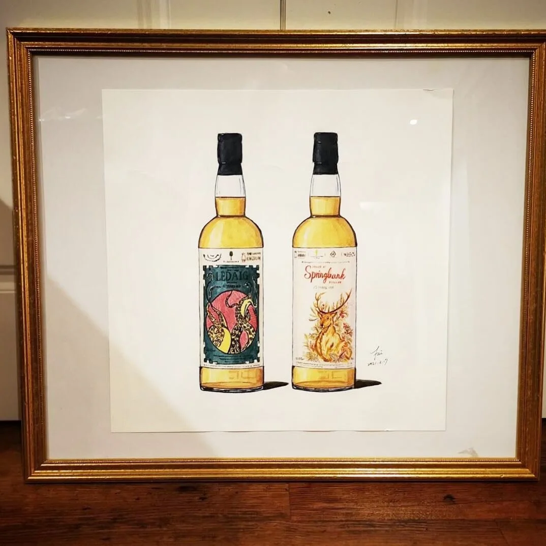 This one looks nice with a frame! Yeah... #ledaig #springbank #thewhiskykingdom #duckhammers #whisky #whiskylover #whiskypainting #whiskywatercolor #whiskyporn #whiskygram #whiskybar #bartender #watercolor #painting #scotchwhisky #ウイスキー #スピングバング