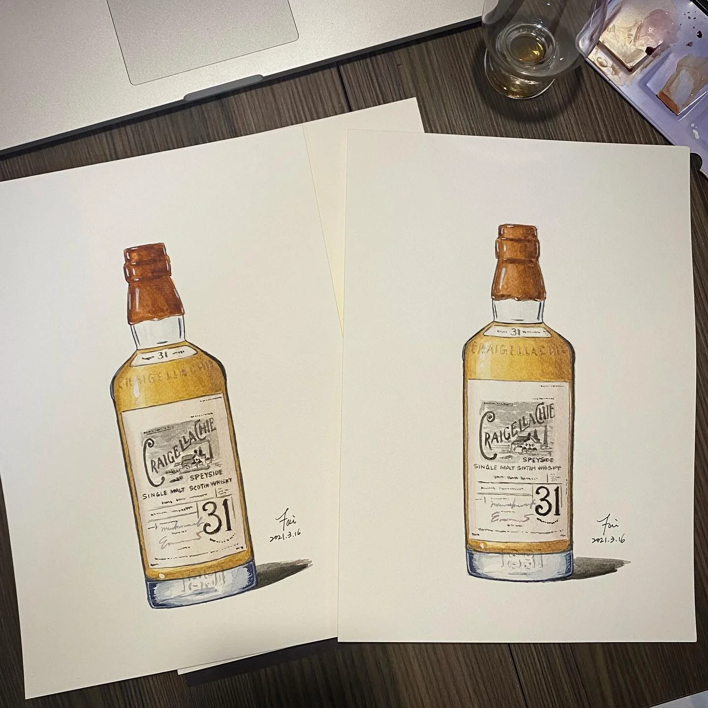 More are coming! A special request for two pieces of craigellachie #craigellachie #craigellachiedistillery #whisky #whiskyporn #whiskypainting #painting #watercolor #whisksylover #watercolour #speysidewhisky #craigellachie31 #ウイスキー #ウイスキー愛好家 #ウイスキー好き