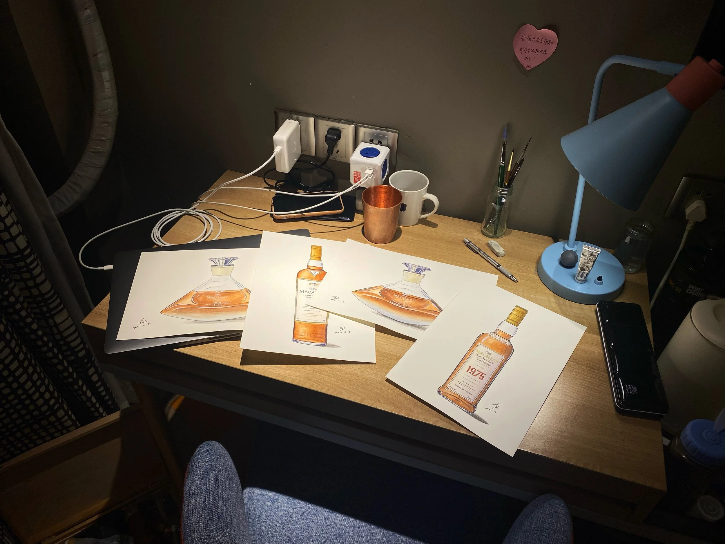 Original whisky watercolor painting - 4 pieces