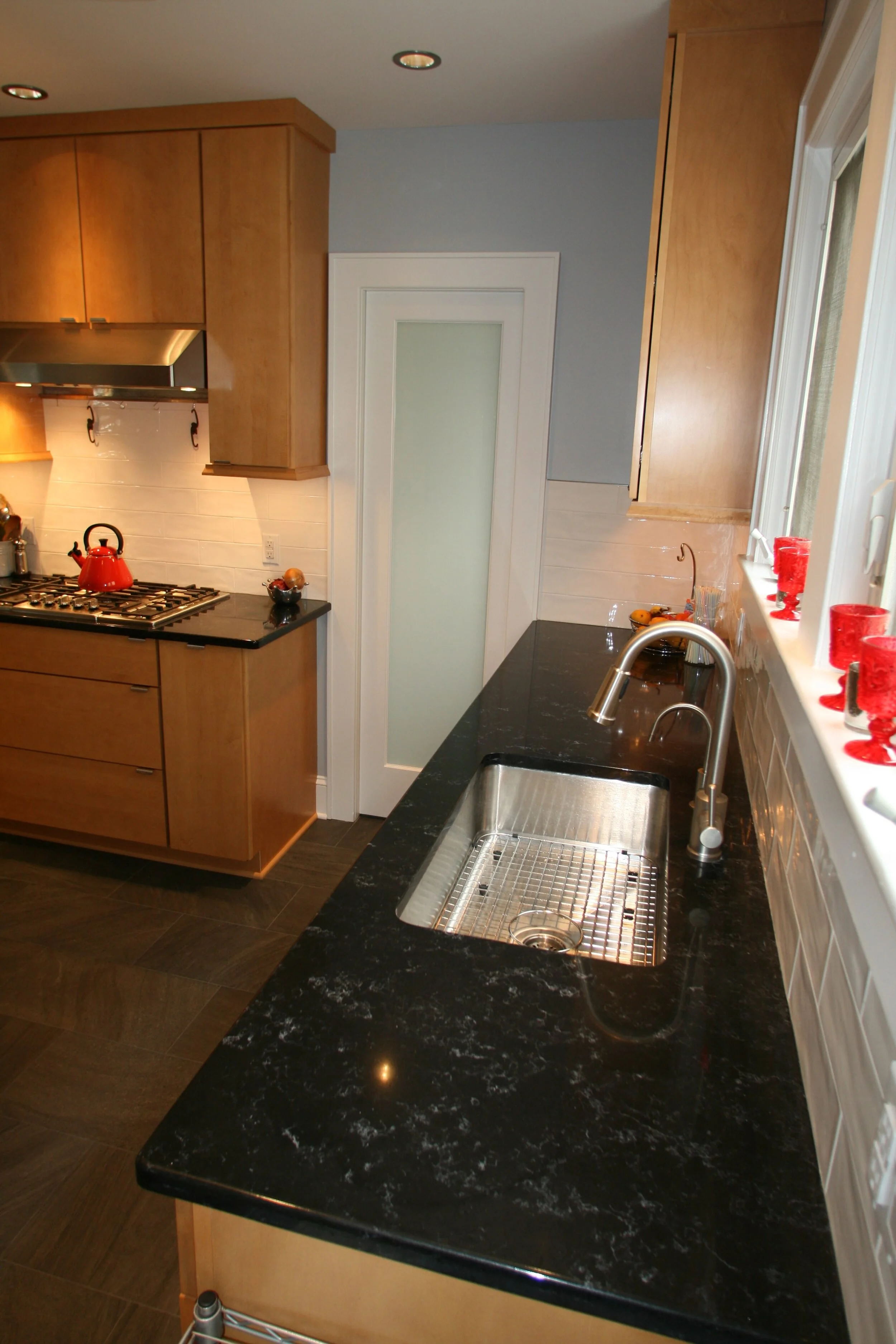 Natural Wood Kitchen Example - Interior Designer in NJ Millburn Dark Granite Countetop