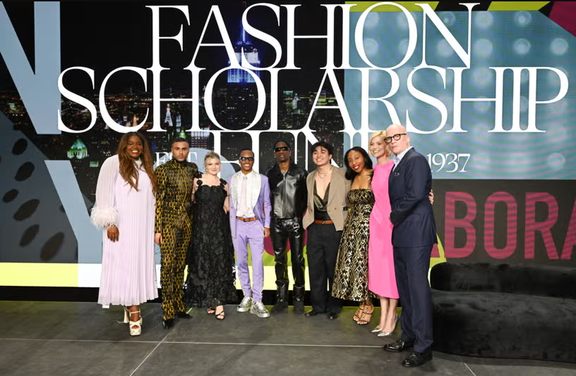 Gabriella Karefa-Johnson, Raul Lopez, Rylee Funfshinn, Kuan Jackson, Travis Scott, Justin Le, Madison-Jade Bishop, Amanda Smith and Peter Arnold attend the 2026 Fashion Scholarship Fund annual gala.
