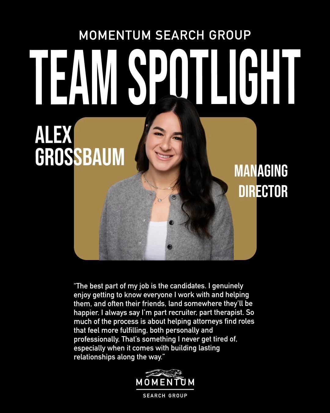 Great recruiters don&rsquo;t just make placements, they build long-term impact.

This week, we&rsquo;re spotlighting Managing Director Alex Grossbaum and what continues to drive her passion for being a legal recruiter.