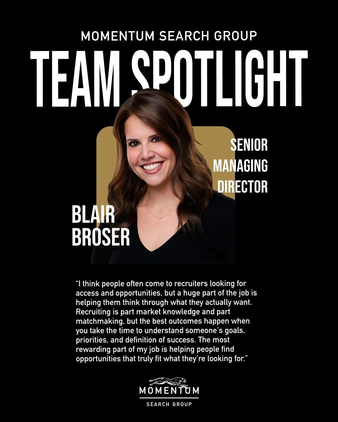 A hidden part of a recruiter's job? Helping you figure out what you actually want.

This week, we're spotlighting Senior Managing Director Blair Broser, and why understanding her clients' goals and values is at the heart of everything she does.
