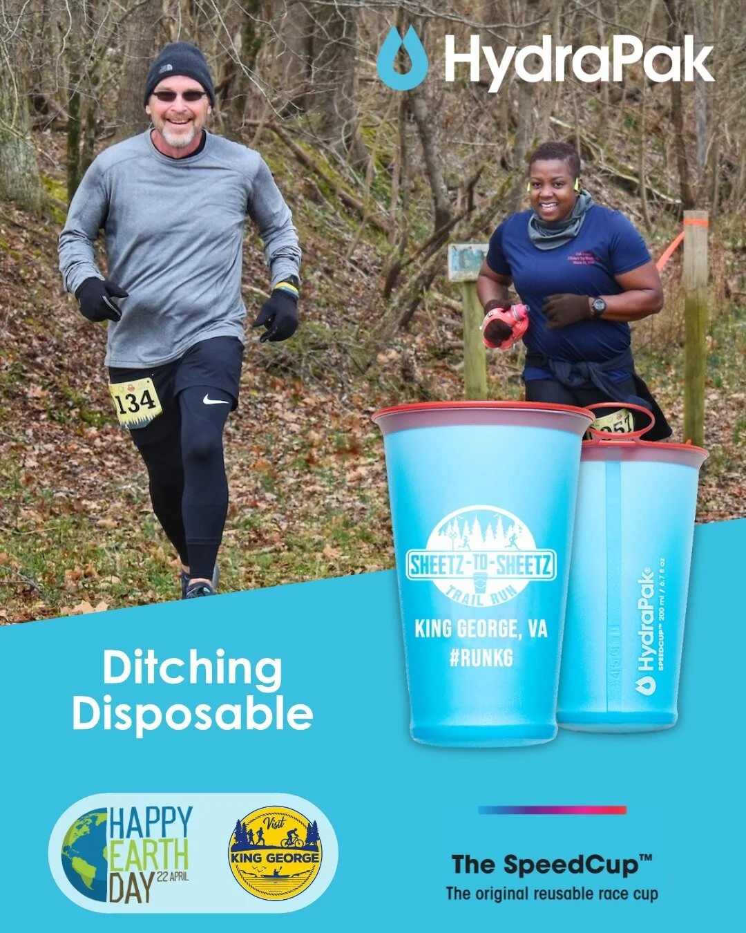 On this Earth Day, we're proud to announce that our event will be going cupless! Runners will receive a reusable, collapsable @hydrapak SpeedCup for use on and off the course, saving over 1,000 disposable cups and bottles each year.
