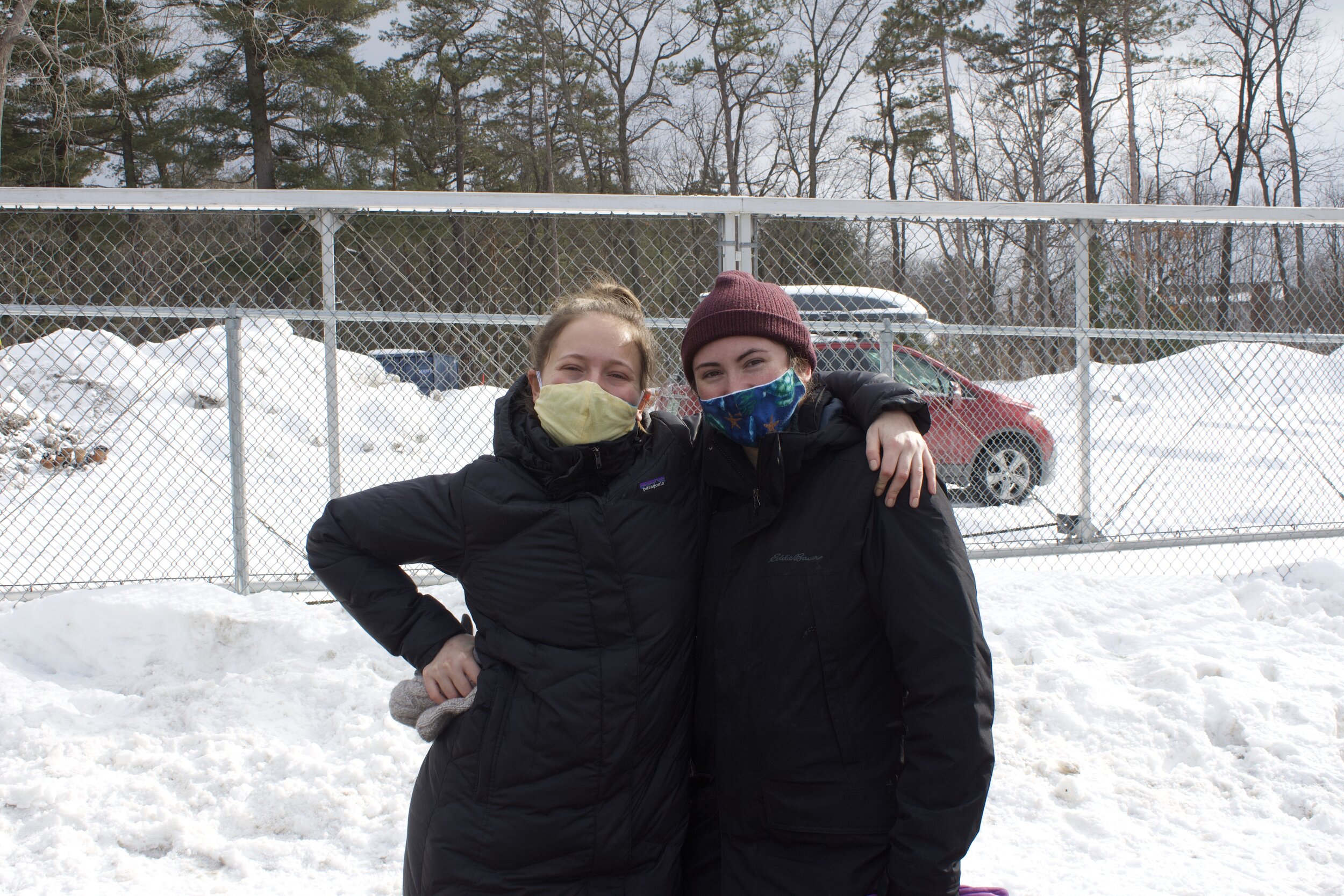   Best friends Becca Heine and Jessie Pearce are eager to get their skis on and go!  