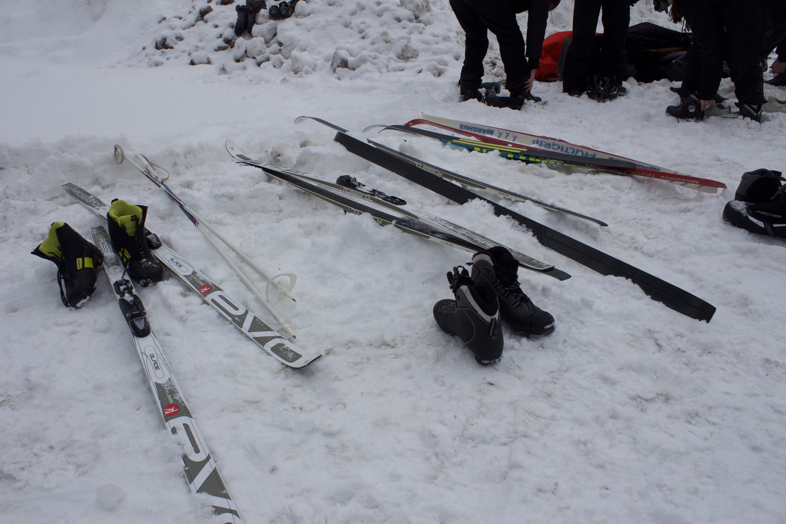   Some of the free rental gear waiting to be put on by an excited skier.  