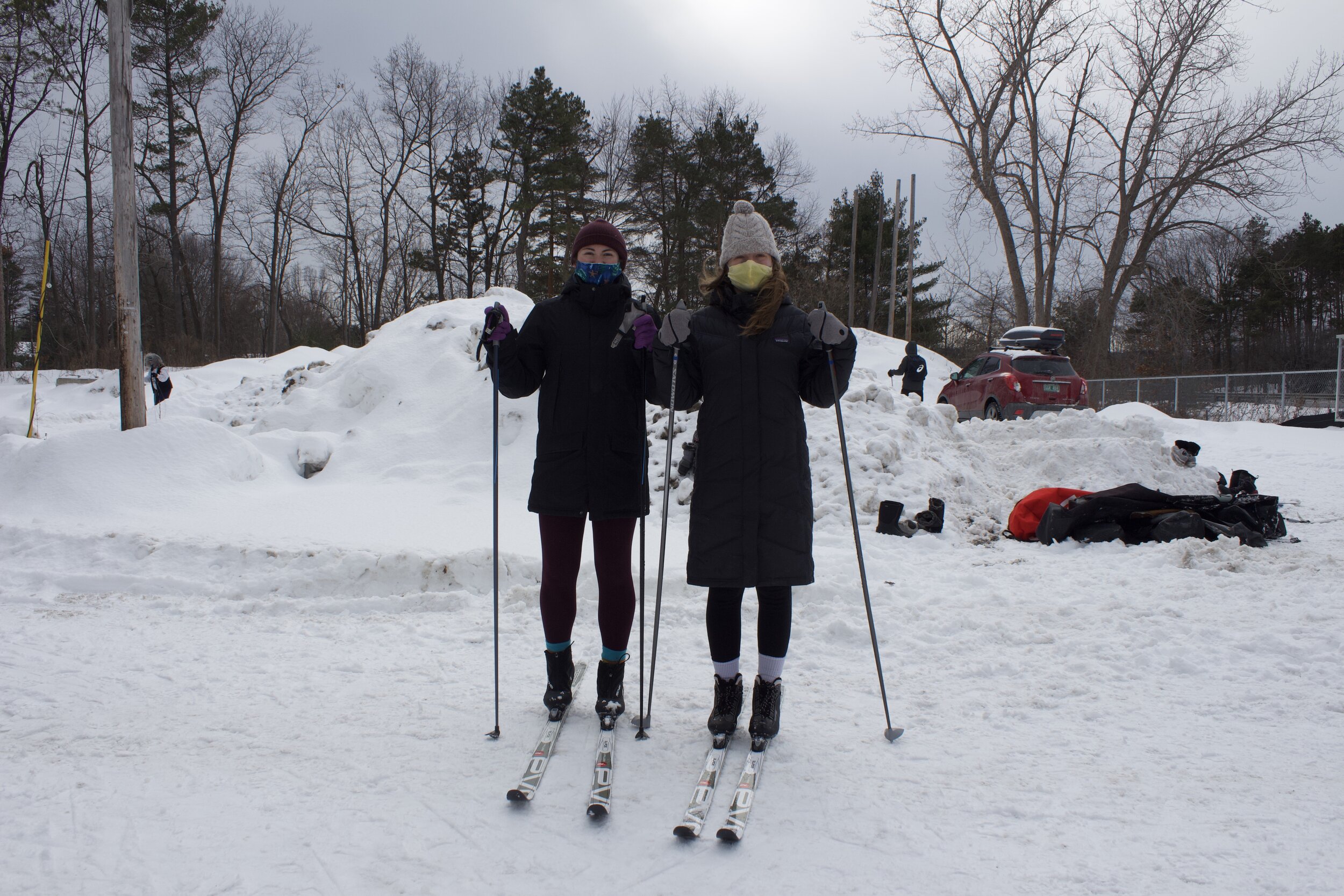   Becca and Jessie got their gear on and are ready to go down the hill.  