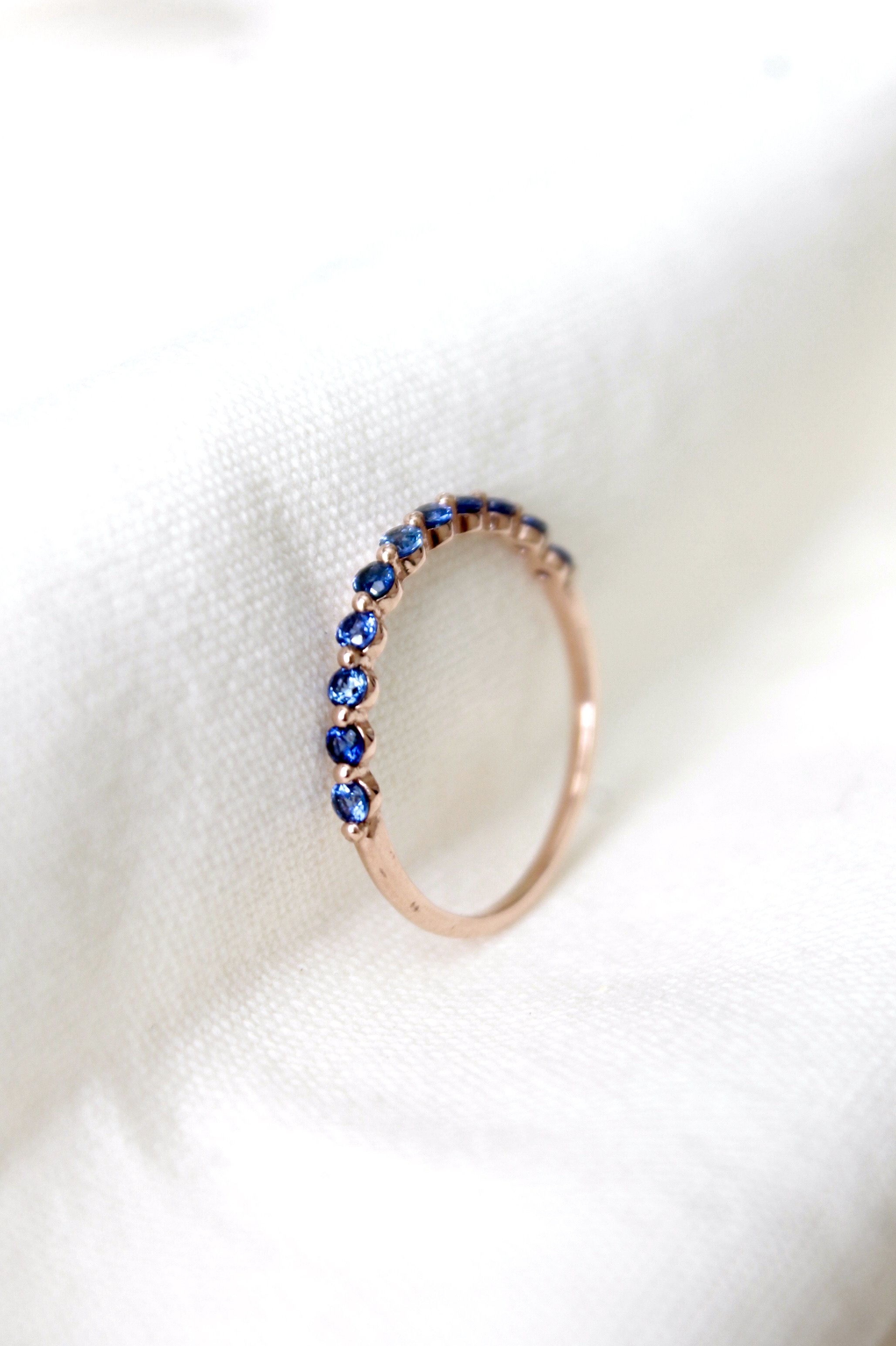 14k Rose Gold Blue Sapphire Anniversary Ring